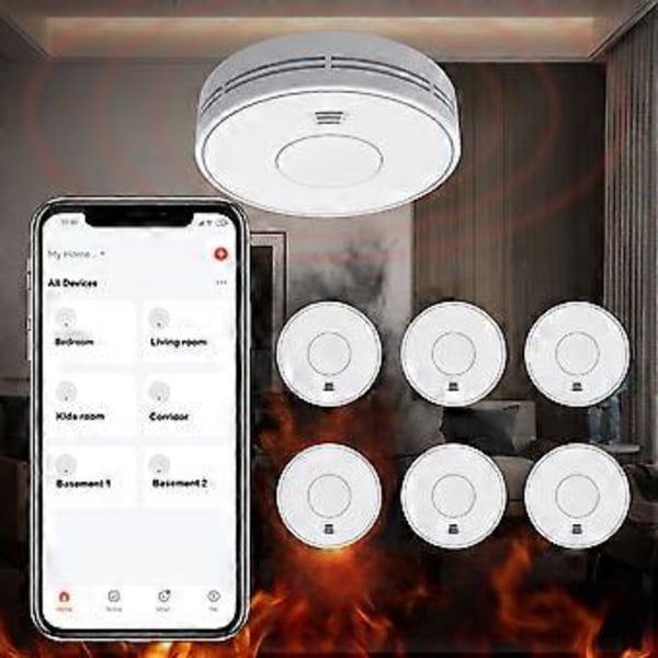 10-års Batteri WiFi Smart Brandvarnare med Tuya & SmartLife Rökdetektor för Hemmet Uppfyller EN14604
