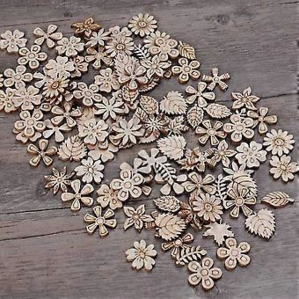 100 st Träskivor Blomform Obehandlade Träutskärningar Hantverk DIY Dekoration