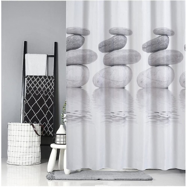 Shower Curtain 120x180 Pebble Gray Textile Mildew Resistant Waterproof Shower Curtain With 12 Shower Tubes