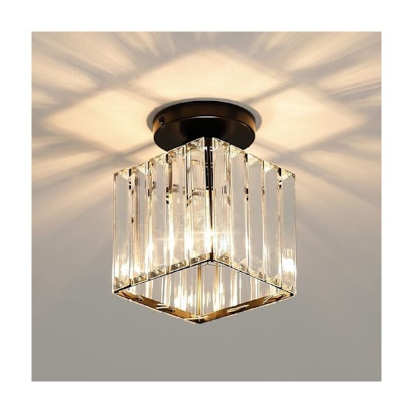 Mini Crystal Ceiling Light, Modern Crystal Chandelier, LED Ceiling Light for Corridor, Entrance, Restaurant, Bar, E27 (Black)