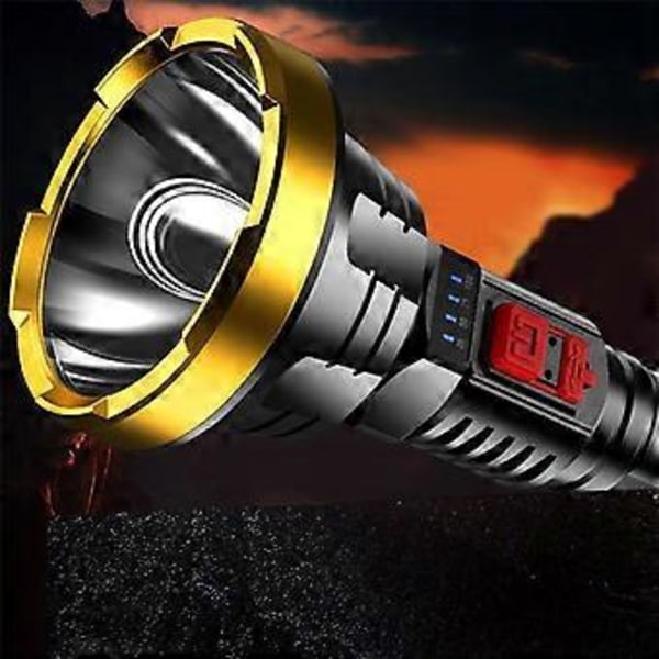 Plast Högljus Ficklampa USB Uppladdningsbar LED Ultraljus Stark Långdistans Hushålls Utomhus Ficklampa