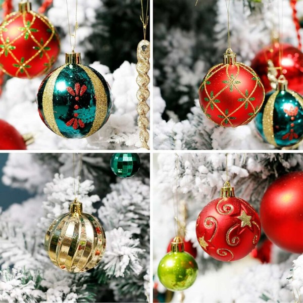 Juletræspynt, julekugle-dekorationsæt 30 stk. 2,36\" rød, grøn og guld julekugle, splintfri hængende juletræspynt-sæt