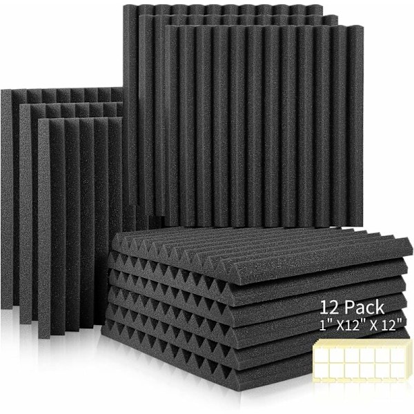 Set of 12 Acoustic Foam Panels, Anti-Noise Foam Acoustic Panels, Self-Adhesive Fireproof, for Podcasting, Recording Studios, Offices, Double-Sided A