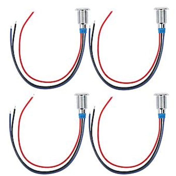 4 sæt Fortrådede Runde LED'er Mini Fælles Anode 2-Farvet Indikatorlys 10mm 110-220V (Rød og Blå)