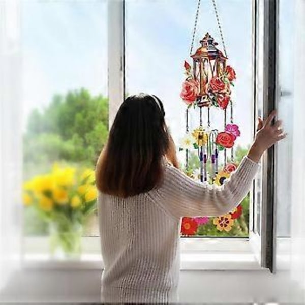 DIY Prickig Diamantkonst Målning Vindspel Kit Solfångare Hängande Ornament Vindspel Solfångare Konst för Utomhus B