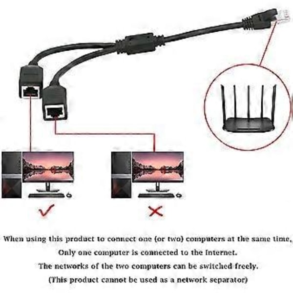 Ethernet-verkkojakaja, 1 uros - 2 naaras Y-sovitinkaapeli, Ethernet-jatkopistoke