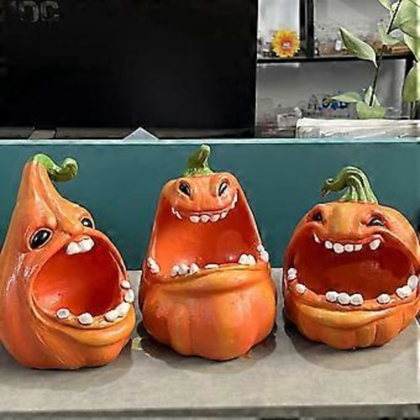 Halloween Gresskar Oppbevaringsboks Stor Munn Tegneserie Gresskar Resin Figur Smykker Nøkler Beholder Skrivebord Dekorasjoner B