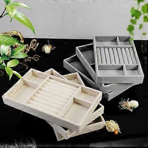 Smyckesbricka i sammet, smyckesdisplaybricka, ringar, örhängen, smyckesdisplaybricka, lådförvaring, innerbricka, beige, mellansvampremsa, set B 210