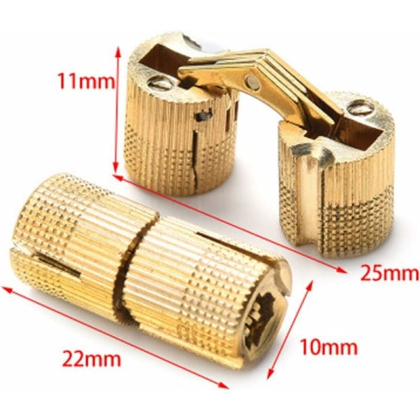 4 st dolda gångjärn i mässing, dolda mässingscylindriska gångjärn 180° öppningsvinkel dolda gångjärn för DIY smyckeskrin handgjorda (10 mm)