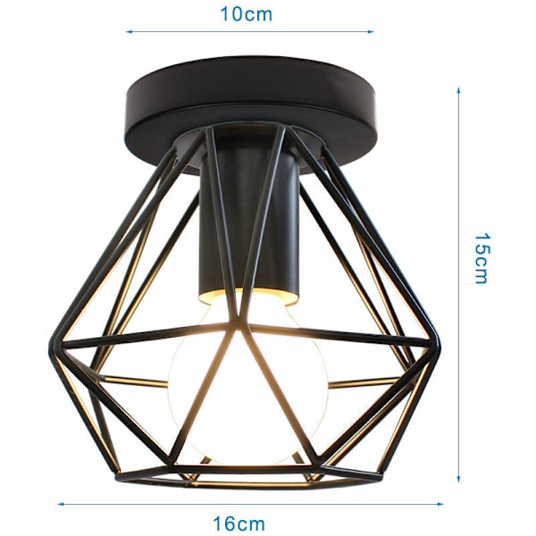 2 stk. Retro loftslampe i metal, geometrisk bur, loftslampe til indendørs brug, sort hængelampe
