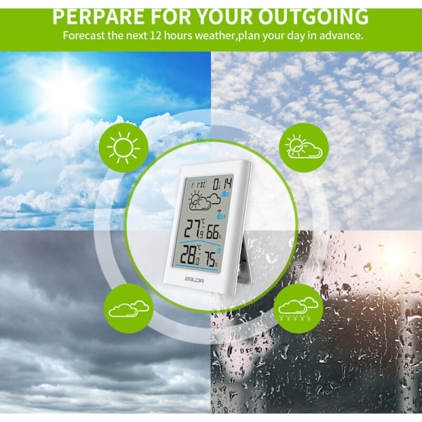 Sisä- ja ulkolämpötilan ja kosteuden mittari Langaton sääasema Suuri LCD-näyttö Sääennuste Elektroninen herätyskello