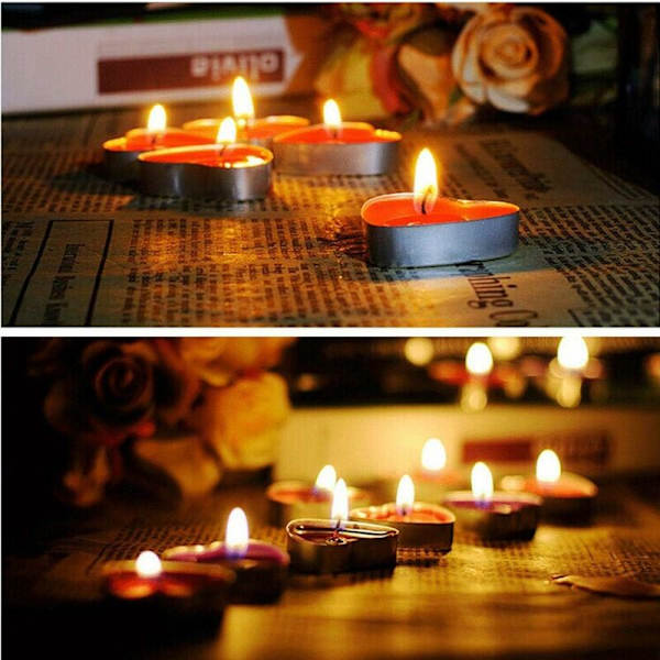 100 x Rakkaus kynttilät Romanttiset kynttilät Savuton Tealight Pöytäkoristeluun Häät Ystävänpäivä Syntymäpäivä Halloween Joulu
