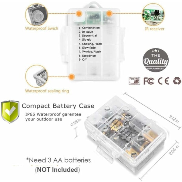 Bollsträngslampor, julgranskulor batteridrivna ljusslinga LED-ljusdekoration för alla hjärtans dag, julgran, bröllop, födelsedagsfester (1