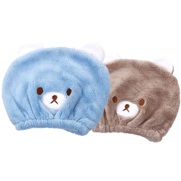 2 Pieces Children's Quick Drying Hair Towel Caps,Quick Dry Turban Hair Towel for Kids,Hair Dry Cap blue + khaki