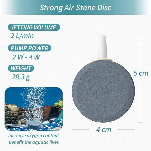 Akvarium 4 CM luftestein bobledisk diffusor frigjøringsverktøy for luftpumper fiskekar bøtter små dammer og DWC-tanker, sett med 4