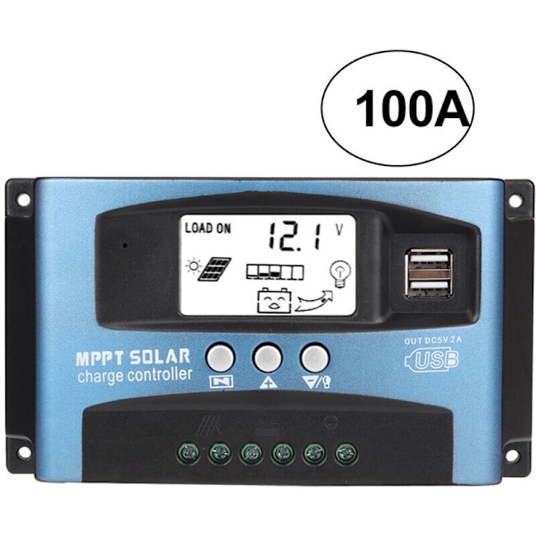 100A MPPT solcellsladdningsregulator, 12V 24V USB solpanelregulator intelligent batteriladdningsregulator med LCD-display