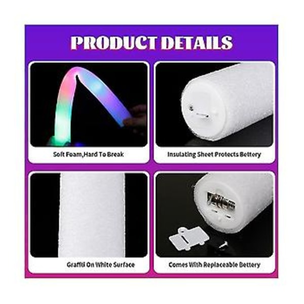 30 Pakke LED Glow Sticks Bulk Fargerike Glow Foam Sticks For Jul Bursdag Bryllup Festutstyr