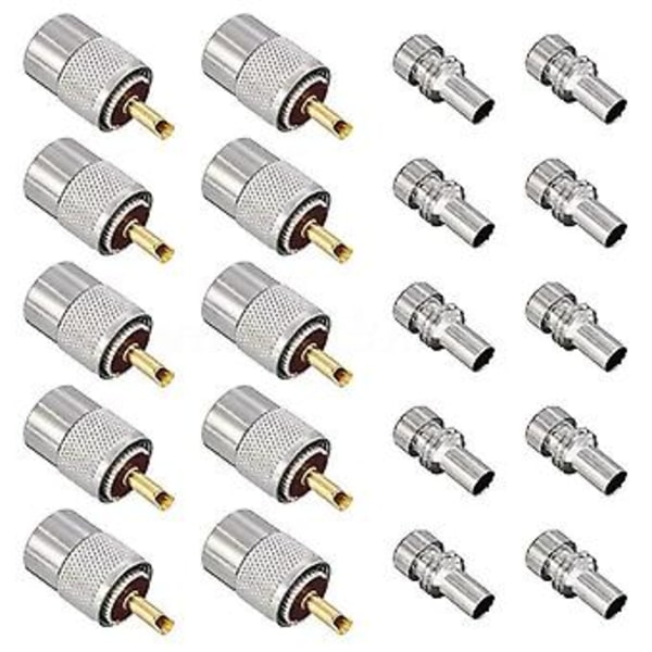 10-pack UHF/PL-259 S Kontaktplugg med R för RG8X, RG8