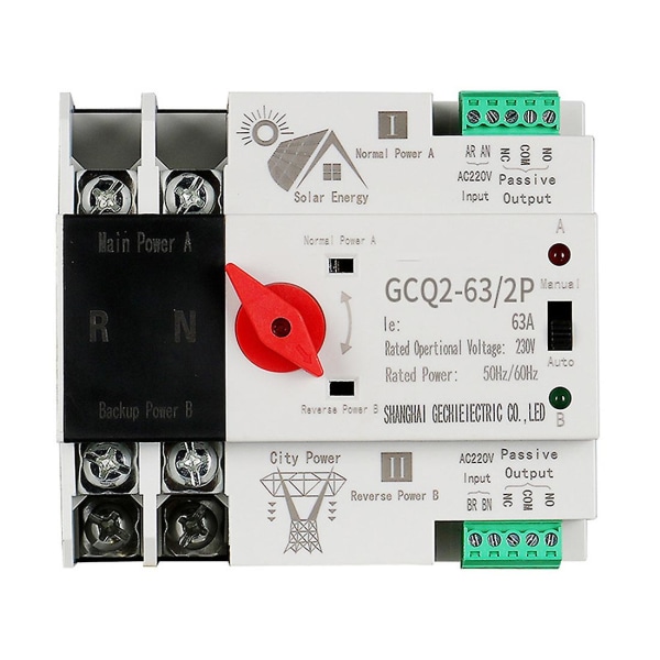 Photovoltaic Solar Power Ats Automatic Transfer Switch Din Rail 2p 63a Ac220v Ats Pv System Power T