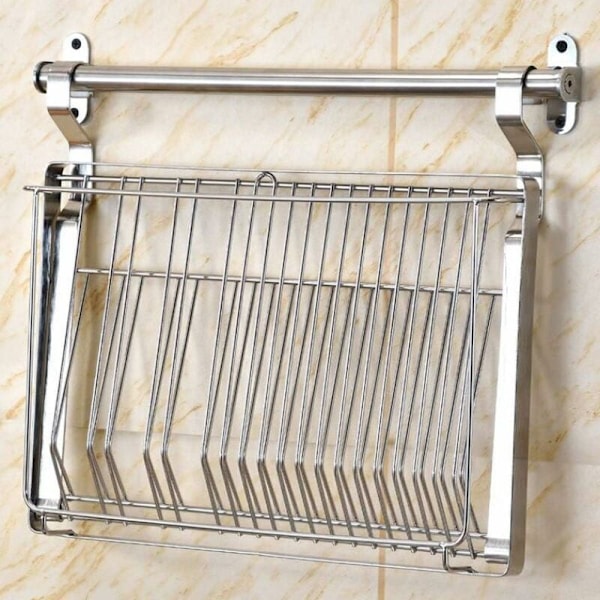 Rustfritt stål sammenleggbar veggmontert oppvaskstativ（39.5X26.5X5.5cm）