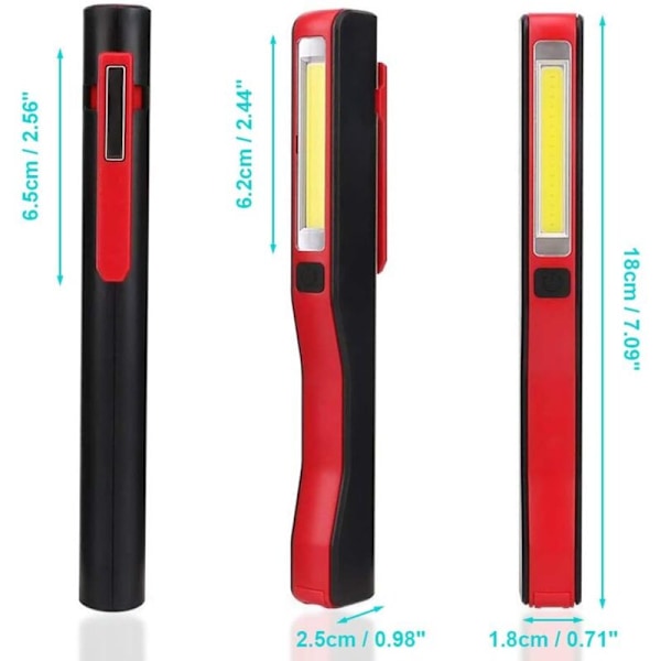 LED inspektionslommelygte - Genopladelig LED arbejdslys Super Bright COB LED lommelygte med magnetklips til hjem, værksted, bil, camping, udendørs