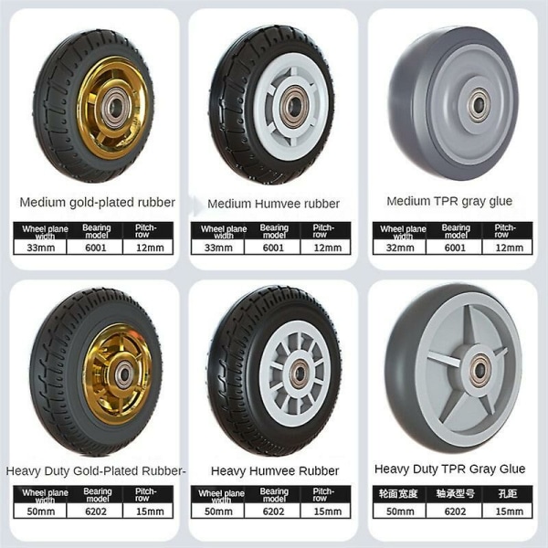 1 stk. 4 tommer gummi medium hjul guldbelagt /humvee/ tpr lydløst hjul universal vogn industri trailer enkelt Tpr
