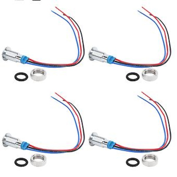 4 Set 8mm Förkopplade LED, 2-Färgs Röd & Blå, Vattentät, 36V Runda Metallampor, Gemensam Katod, Hållbar Utomhus- & Inomhusbruk