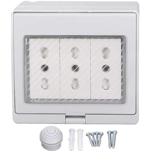 IP55 Waterproof Wall Socket, Fireproof, Dustproof Housing, 3 Port Wall Socket for Outdoor Italian Socket 110-250V