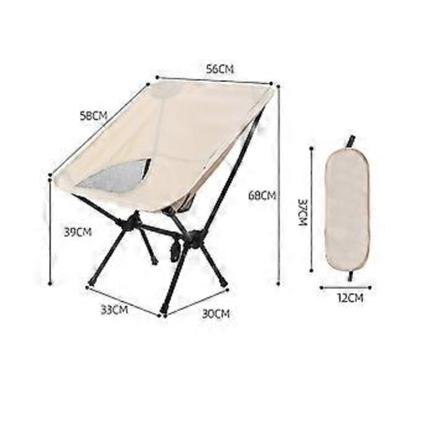 Fällbar stol med förvaringsväska, bärbar utomhusryggsäcksstol för fiske, vandring, strand, beige
