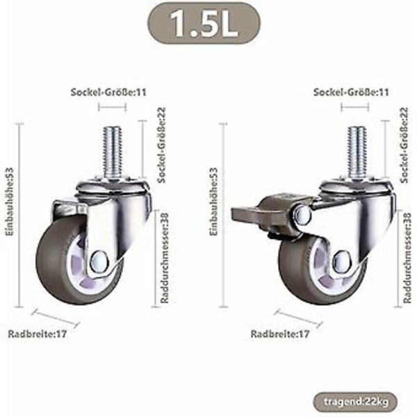 M8 Kierteellä Varustettu Varsi Kestävä Kääntyvä Pyörä Käsikärryyn, Työpöytiin, Huonekalupyöriin, 1,5 Tuumaa, Kierteen Halkaisija: 8mm, Pituus 20mm, 2kpl Wi