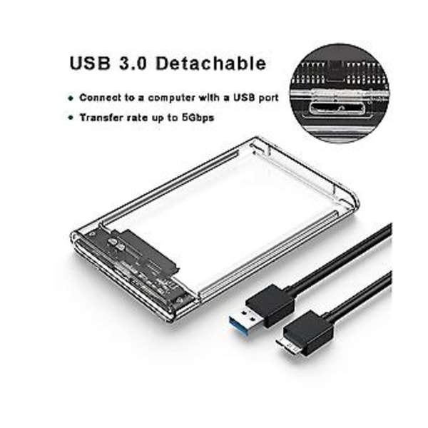 Läpinäkyvä Hdd-kotelo 2,5 tuuman Hdd-kotelolle Sata Usb 3.0 Type-c 3.1 ulkoiselle