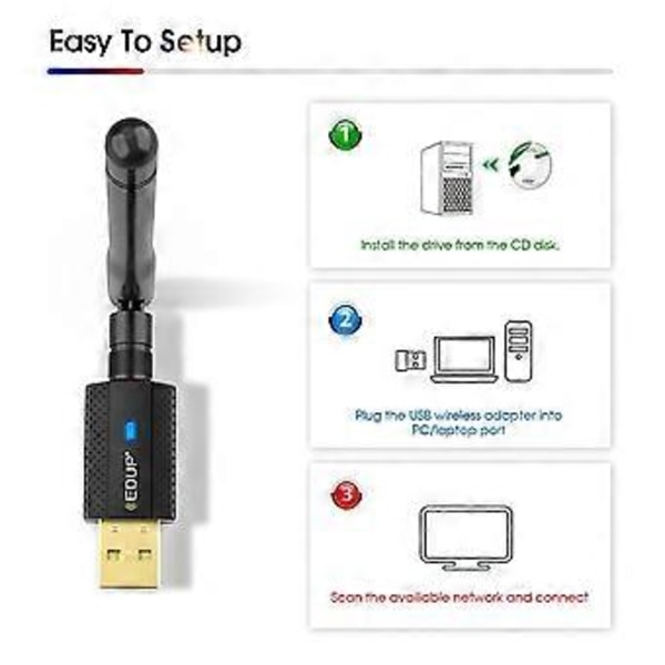 USB Bluetooth-kompatibel 4.2 WiFi-adapter AC 600Mbps Trådlös Wi-Fi Dongel Dual Band 2.4G/5.8G Antenn Stöd för Windo
