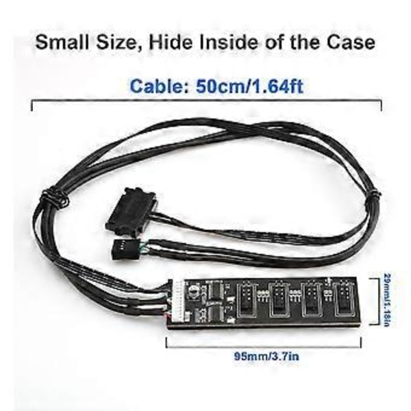 9-Pin USB Header Splitter, USB 2.0 Header Splitter med SATA-strömkabel, Intern USB-hubb för CPU/RGB-ljus/Skrivare