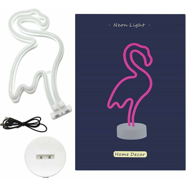 LED Neon Lys Skilt Værelse Dekoration Natlys Batteri og USB Strømdrevet Indendørs Belysning Nat og Bordlamper til Julefest Bar (Pink Flamingo)