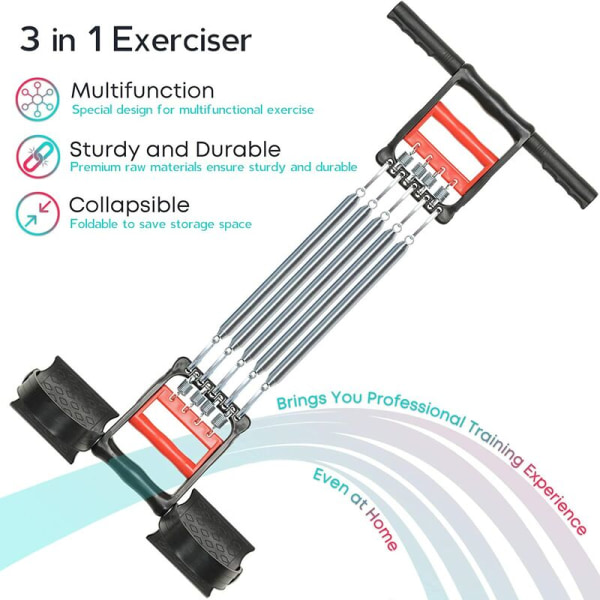 3 i 1 träningsredskap - Fjäderbröstvidgare, greppförstärkare, pedalrepband - Hemmafitnessutrustning för buk, midja, armsträckning, bantning W