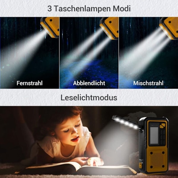 Kampikäyttöinen hätäradio 4000 mAh akulla ja näytöllä, monitoiminen aurinkoradio AM/FM NOAA-sääradio 4 tilan LED-taskulampulla