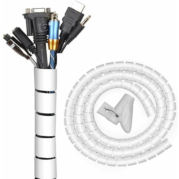 Cable Management System - Spiral Cable Concealer - 22 mm x 3 meters - Flexible Wire Organizer for Office, Home, PC, TV