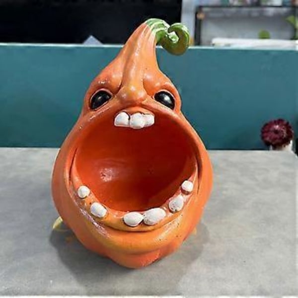 Halloween Pumpa Förvaringslåda Stor Mun Tecknad Pumpa Resin Figurin Smycken Nycklar Behållare Skrivbordsdekorationer B