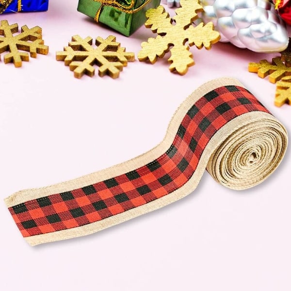 1 st julburlap presentförpackningsband, rutig tygburlap, presentinslagning, presentrosetter, 2,48 x 220,47 tum