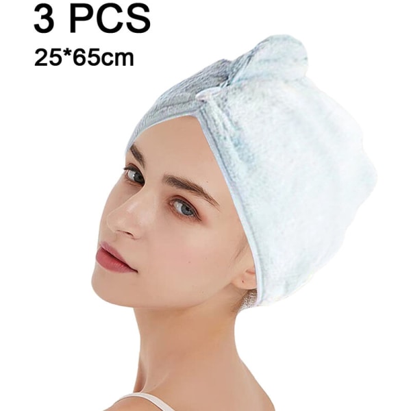 3-pack snabbtorkande handduk för kvinnor  Absorberande hårinpackning Turban Snabbtorkande mikrofiberhårhandduk himmelsblå