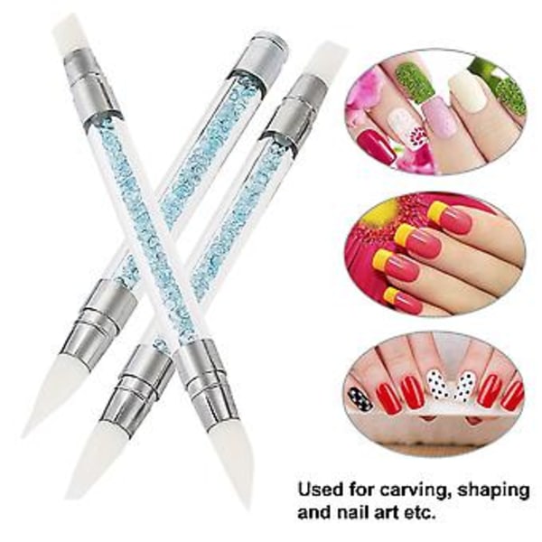 3 st Professionella Dubbla Huvuden Silikon UV Gel Nagelkonst Målning Skulptur Penna Verktygsset