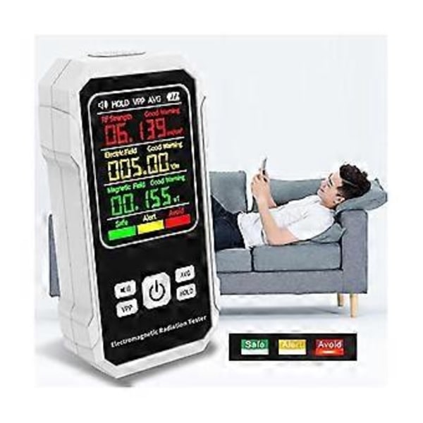 EMF-måler, håndholdt digital LCD EMF-detektor for EMF-inspeksjoner i hjemmet, kontor, utendørs og spøkelsesjakt (hvit)