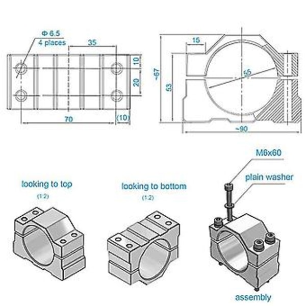 Cnc 55mm Karan Kiinnike Puristin Sorvin Karan Kiinnitysteline Alumiinikiinnike 300w 400w 500w Moottorille