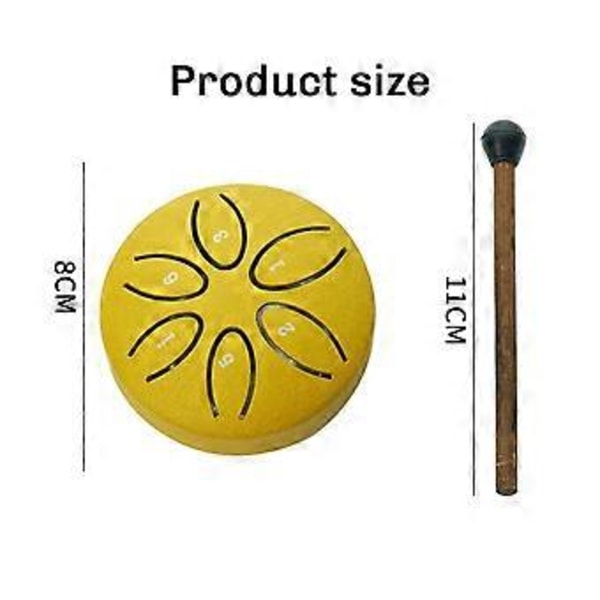 Regntrumma för utomhusbruk, Stål Tongue Drum 6 Toner 3 Tum Chakra Tank Drum Stål Slagverk Vadderade Klubbor Guld