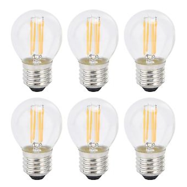 6 st Dimbar LED-lampa G45 E27 4W Transparenta Filamentlampor för Hembelysning Varmt Ljus 110V