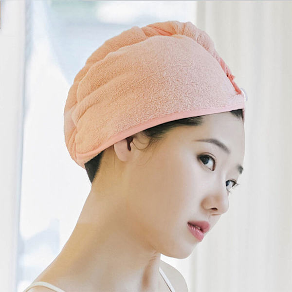 Hårhandduk Wrap Snabbtorkande Bomull Superabsorberande Turban Huvud Wrap för Kvinnor med Knapp(2st) grå+rosa