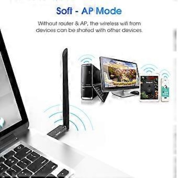 USB WiFi -sovitin pöytätietokoneelle 1300Mbps USB 3.0 WiFi Dual Band -verkkosovitin 2,4 GHz / 5,8 GHz:n suurvahvistusantennilla MU-MIM
