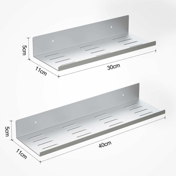 Duschhylla, badrumshylla, ingen borrning, duschhylla, självhäftande, set med 2, aluminium, duschkorg, vägghylla för badrumstillbehör