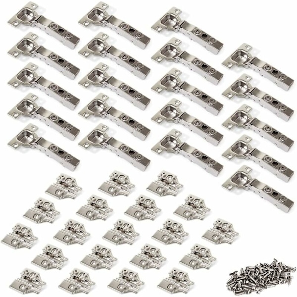 Täysipeittävä pehmeästi sulkeutuva piilotettu sarana 35 mm kupilla ja 110 asteen avautumiskulmalla + ruuvikiinnitteinen levyllä ja nokkasäädöllä, 20 kpl:n sarja