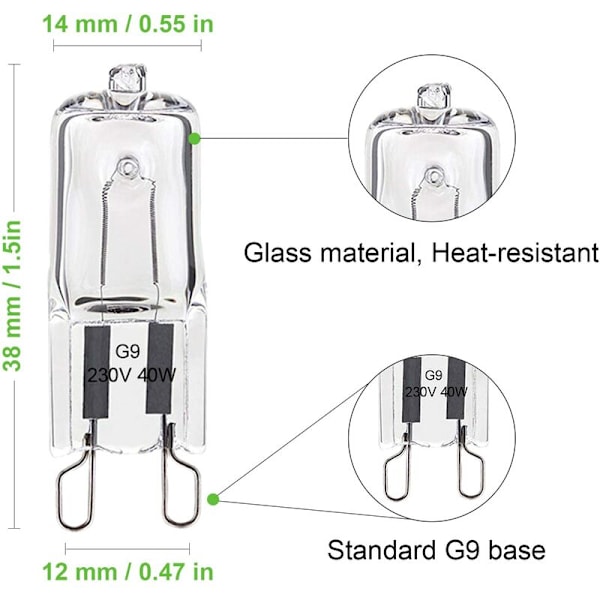 G9 40W Ovnpære Tolerant over for 300°C, Varmt Hvid Dæmpbar G9 Halogenpære, G9 Glødetråd Kapsel Pærer 480LM 230V Pakke med 10